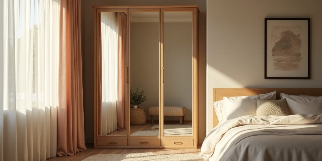 חדר עם ארון הזזה ומראה - תחושת מרחב מוגדלת